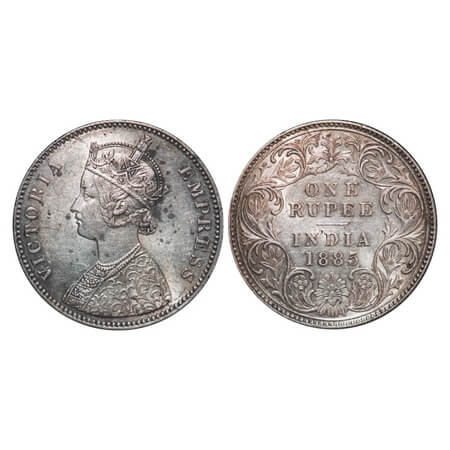 Victoria Empress, Silver, Rupee, 1885, Bombay Mint, A3/I, 'B' raised. F. Prid 169. GK 503.