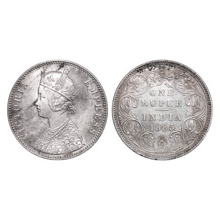 Victoria Empress, Silver, Rupee, 1885, Bombay Mint, A3/II(i), 'B' raised, Top stroke of nu