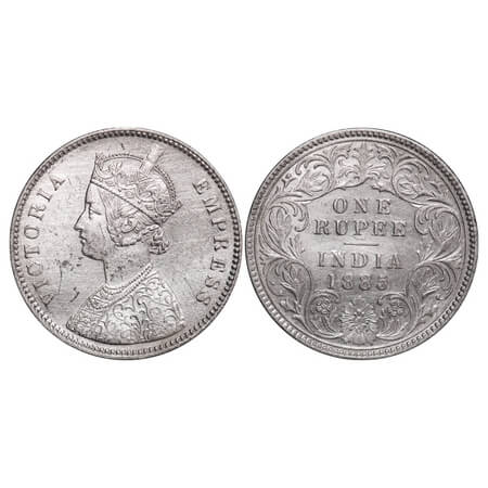 Victoria Empress, Silver, Rupee, 1885, Calcutta Mint, A1/I, 'C' incused, Top stroke of num