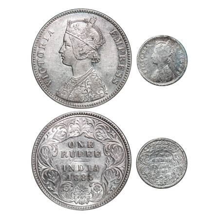 Victoria Empress, Silver, Rupee, 2 Annas, (2 coins), 1885, 1) Rupee, Calcutta Mint, A1/I, 