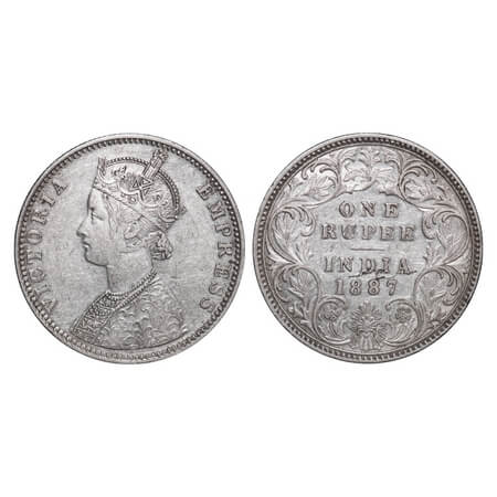 Victoria Empress, Silver, Rupee, 1887, Bombay Mint, C2/I(ii), 'B' raised, Planchet flaw on