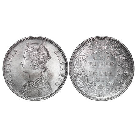 Victoria Empress, Silver, Rupee, 1888, Bombay Mint, C2/I, 'B' raised. F. Prid 174. GK 551.