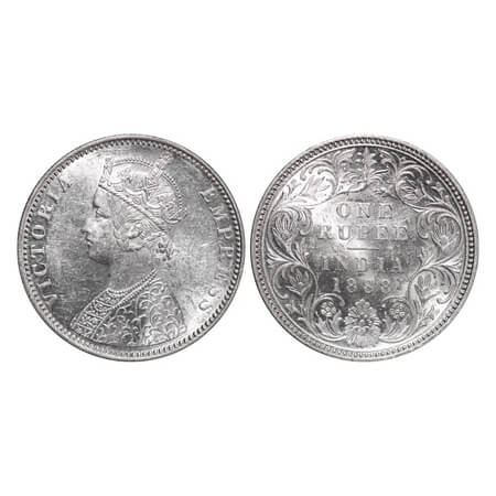 Victoria Empress, Silver, Rupee, 1888, Bombay Mint, C2/I, 'B' raised. F. Prid 174. GK 551.