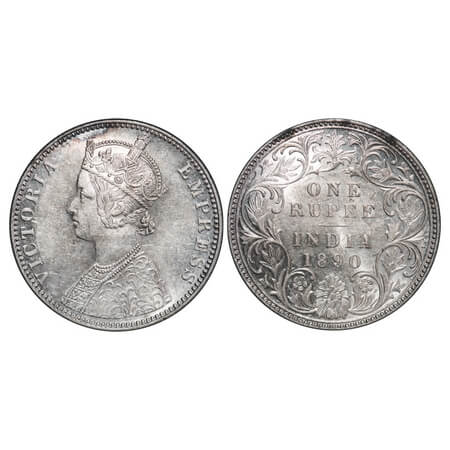 Victoria Empress, Silver, Rupee, 1890, Bombay Mint, C2/I, 'B' incused. F. Prid 178. GK 566
