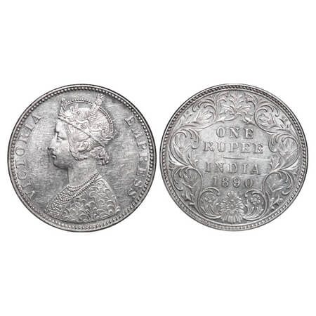 Victoria Empress, Silver, Rupee, 1890, Bombay Mint, C2/I, 'B' incused. F. Prid 178. GK 566