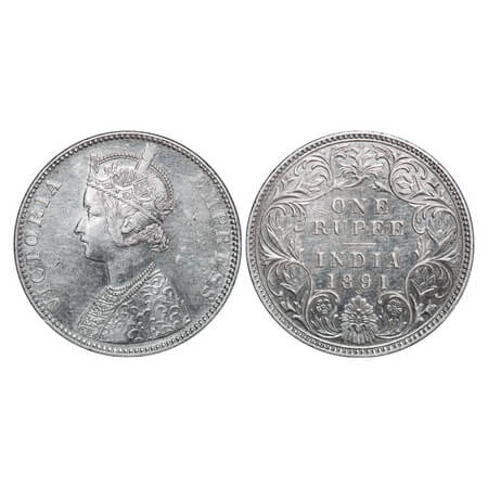 Victoria Empress, Silver, Rupee, 1891, Bombay Mint, C2/I, 'B' incused. F. Prid 179. GK 569