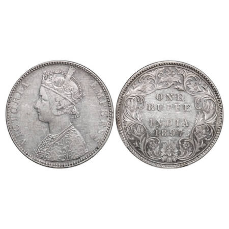 Victoria Empress, Silver, Rupee, 1897, Bombay Mint, C2/I(ii), 'B' incused, Ghost on Rev, D