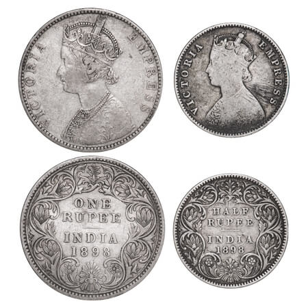 Victoria Empress, Silver, Rupee, Half Rupee, (2 coins), 1898, 1) Rupee, Bombay Mint, C2/I(
