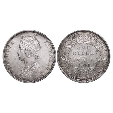 Victoria Empress, Silver, Rupee, 1901, Bombay Mint, A3(i)/I, 'B' incused, Die crack on Obv