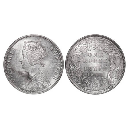 Victoria Empress, Silver, Rupee, 1901, Bombay Mint, A3(i)/I, 'B' incused. F. Prid 187. GK 