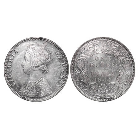 Victoria Empress, Silver, Rupee, 1901, Bombay Mint, C2(ii)/I, 'B' incused, Numeral 1 of ye