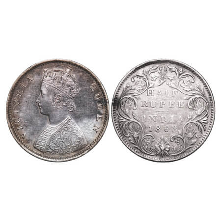 Victoria Queen, Silver, Half Rupee, 1862, Bombay Mint, B1/II. F. Prid 258. GK 371. Extreme