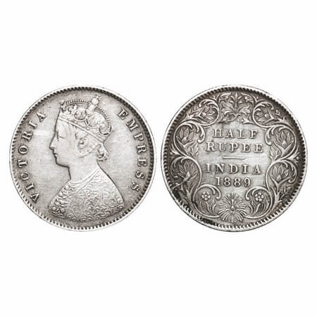 Victoria Empress, Silver, Half Rupee, 1889, Calcutta Mint, A/I, 'C' incused. F. Prid 273. 
