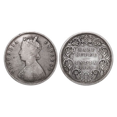 Victoria Empress, Silver, Half Rupee, 1889, Calcutta Mint, A/I, 'C' incused. F. Prid 273. 