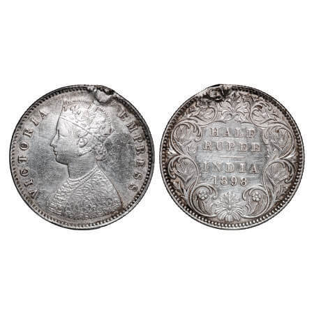 Victoria Empress, Silver, Half rupee, 1898, Calcutta Mint, A/I, 'C' incused. F. Prid 281. 