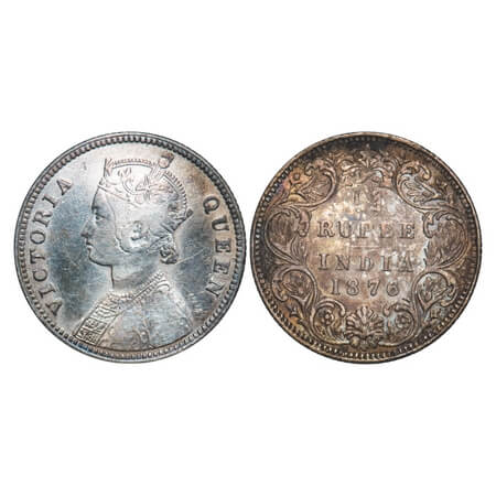 Victoria Queen, Silver, 1/4 Rupee, 1876, Calcutta Mint, A/I, No mint mark, No C. F. Prid 3