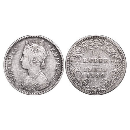 Victoria Empress, Silver, 1/4 Rupee, 1882, Bombay Mint, B/II, Dot. F. Prid 413. GK 682. Ve
