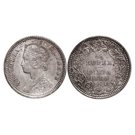 Victoria Empress, Silver, 1/4 Rupee, 1885, Calcutta Mint, C/II, 'C' incused. F. Prid 390. 