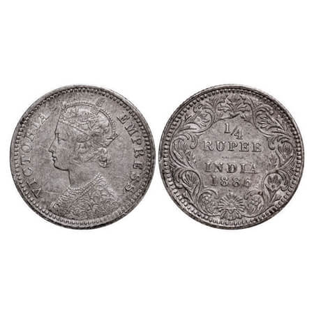 Victoria Empress, Silver, 1/4 Rupee, 1886, Calcutta Mint, C/II, 'C' incused. F. Prid 391. 