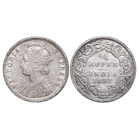 Victoria Empress, Silver, 1/4 Rupee, 1897, Bombay Mint, C(i)/I, 'B' incused. F. Prid 430. 