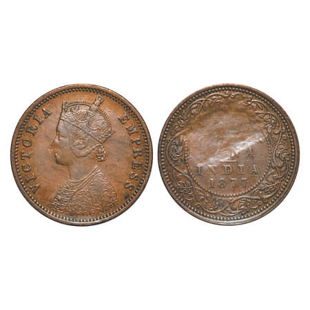 Victoria Empress, Copper, Quarter Anna, 1877, Bombay Mint, B/I, No mint mark, Error: Struc