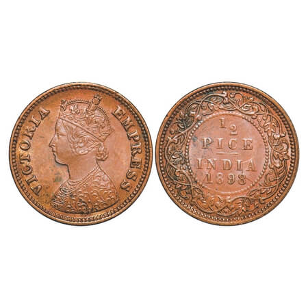 Victoria Empress, Copper, 1/2 Pice, 1898, Calcutta Mint, A/I, No mint mark, complete skull