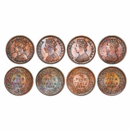 Victoria Empress, Copper, 1/2 Pice, (4 coins), 1898, Calcutta Mint, A/I, No mint mark. F. 