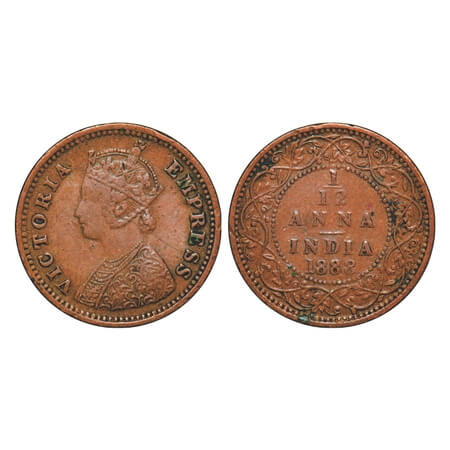 Victoria Empress, Copper, 1/12 Anna, 1888, Bombay Mint, Obv 'A', No mint mark. F. Prid 815