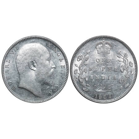 Edward VII, Silver, Rupee, 1904, Bombay Mint, 'B' incused and dot, 5 diamonds and bottom s