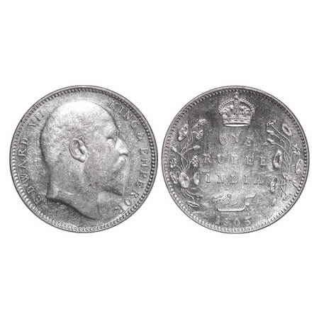 Edward VII, Silver, Rupee, 1905, Bombay Mint, 'B' incused and dot, Top stroke of numeral 5