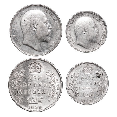 Edward VII, Silver, Rupee & Half Rupee, (2 coins), 1) 1905, Bombay Mint, 'B' incused and d