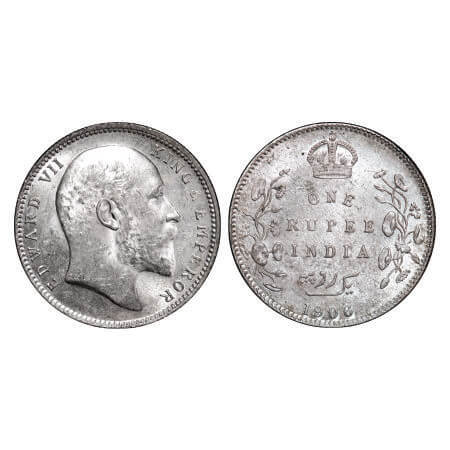 Edward VII, Silver, Rupee, 1906, Calcutta Mint, No mint mark. F. Prid 192. GK 938. Uncircu
