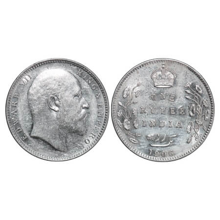 Edward VII, Silver, Rupee, 1906, Bombay Mint, 'B' incused and dot. F. Prid 202. GK 940. Un