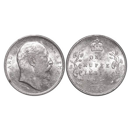 Edward VII, Silver, Rupee, 1907, Calcutta Mint, no mint mark. F. Prid 193. GK 942. Almost 