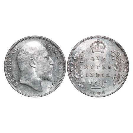 Edward VII, Silver, Rupee, 1908, Bombay Mint, 'B' incused and dot. F. Prid 204. GK 948. Ab