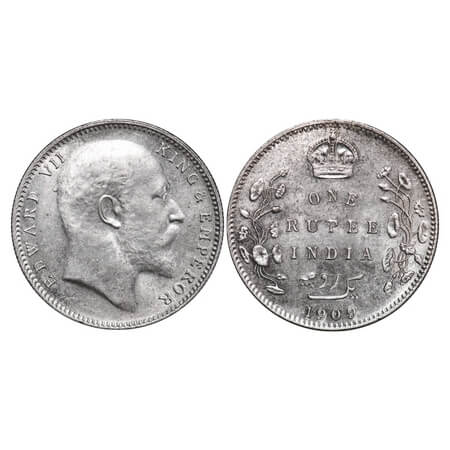 Edward VII, Silver, Rupee, 1909, Bombay Mint, 'B' incused and dot. F. Prid 205. GK 952. Ab