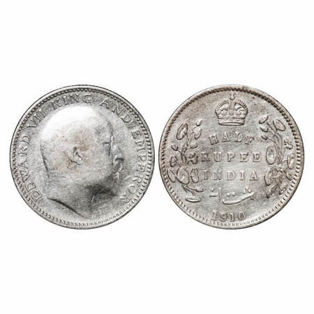 Edward VII, Silver, Half Rupee, 1910, Bombay Mint, 'B' incused and dot. F. Prid 317. GK 97