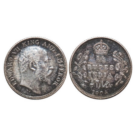 Edward VII, Silver, 1/4 Rupee, 1904, Calcutta Mint, No mint mark, Impaired Proof. F. Prid 
