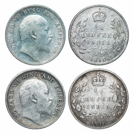 Edward VII, Silver, 1/4 Rupee (2 coins), 1910, Bombay Mint, Dot. F. Prid Unlisted. GK 979 