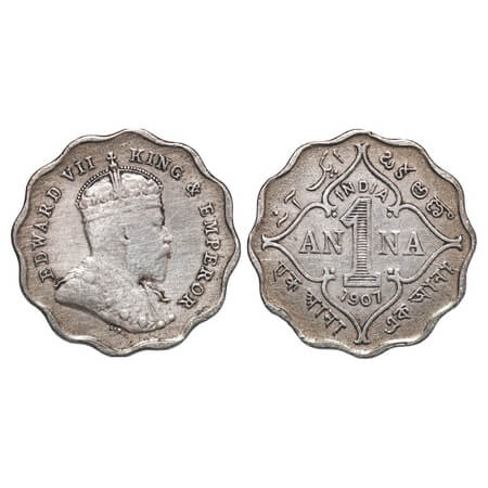 Edward VII, Copper-Nickel, 1 Anna, 1907, Bombay Mint, 'B' incused. F. Prid 926. GK 990. Ve