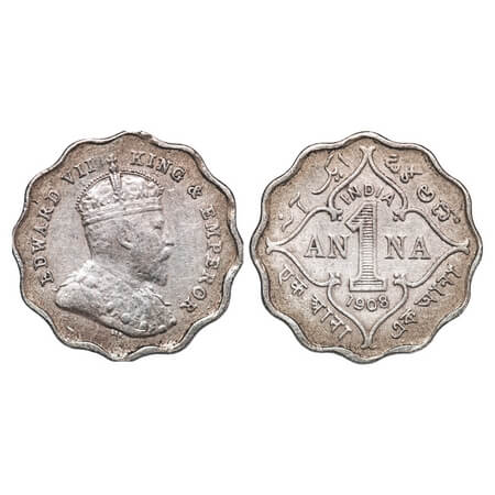 Edward VII, Copper-Nickel, 1 Anna, 1908, Bombay Mint, 'B' incused. F. Prid 927. GK 991. Ve