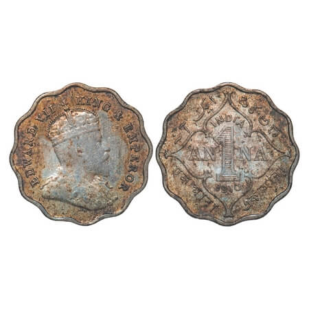 Edward VII, Copper-Nickel, 1 Anna, 1910, Bombay Mint, 'B' incused. F. Prid 929. GK 993. Ex