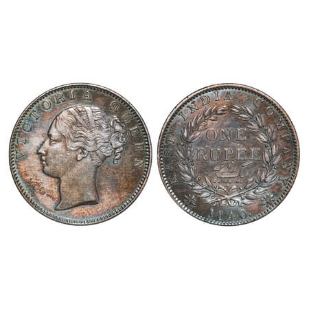 Victoria Queen, Silver, Rupee, 1840, CL, Calcutta Mint, A/I, English Head, With bud leaves