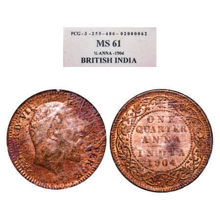 Edward VII, Copper, Quarter Anna, 1904, Calcutta Mint, No mint mark. F. Prid 647. GK 995. 
