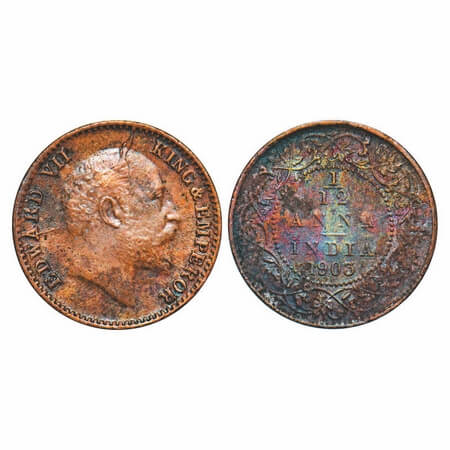 Edward VII, Copper, 1/12 Anna, 1903, Calcutta Mint, No mint mark. F. Prid 818. GK 1012. Ex