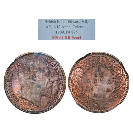 Edward VII, Bronze, 1/12 Anna, 1909, Calcutta Mint, No mint mark. F. Prid 825. GK 1019. NG
