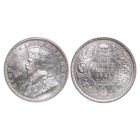 George V, Silver, Rupee, 1921, Bombay Mint, Dot. F. Prid 227. GK 1043. Mint Grade. Rare.