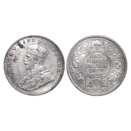 George V, Silver, Rupee, 1921, Bombay Mint, Dot. F. Prid 227. GK 1043. Uncirculated. Scarc