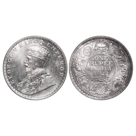 George V, Silver, Rupee, 1922, Bombay Mint, Dot, Elephant-Type. F. Prid 228. GK 1044. Unci