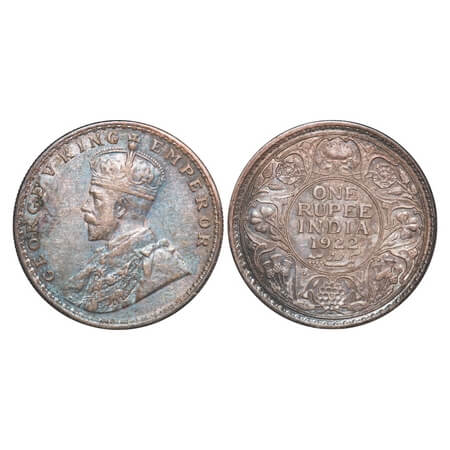George V, Silver, Rupee, 1922, Bombay Mint, Dot. F. Prid 228. GK 1044. About Uncirculated,